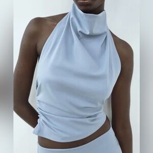 Zara Halter Neck Sleeveless Top - Size Small in Sage Green